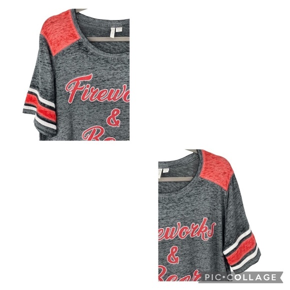 “Fireworks & Beer” Charcoal Gray/Red/White Burnout Style Tee Sz - 18/20W - Picture 7 of 13